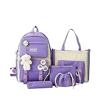 lot de 5 sacs d'école kawaii avec pendentif, sac à déjeuner, trousse à crayons, sac à main, porte-monnaie pour adolescentes, kawaii1, taille unique