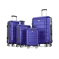 showkoo valise lot de 4 rigide abs+pc extensible légère durable trolley sets de bagages cabine avec 4 roulettes silencieuses à 360° et serrure tsa (s m l xl-bleu roi)