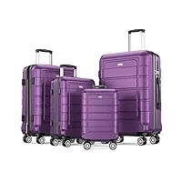 showkoo lot de 3 valises extensibles pc + abs durables avec verrou tsa, ensemble familial - violet