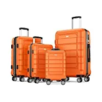 showkoo valise lot de 4 rigide abs+pc extensible légère durable trolley sets de bagages cabine avec 4 roulettes silencieuses à 360° et serrure tsa (s m l xl-orange)