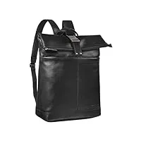 stilord 'hudson' sac à dos roll top cuir sac à dos de vélo grand daypack xl sacbandoulière vintage pour ordinateur 13,3 pouces sac de voyage en cuir véritable, couleur:noir