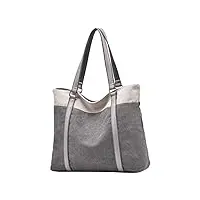 porrasso femmes sac à main grand sac cabas casual sac fourre-tout en toile sac d'épaule sacs de plage pour shopping voyage bureau travail gris