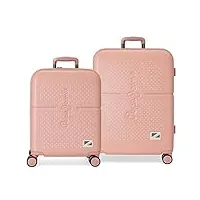 pepe jeans laila ensemble de valises rose 55/70 cm rigide abs fermeture tsa intégré 116 l 7,54 kg 4 roues doubles bagage à main
