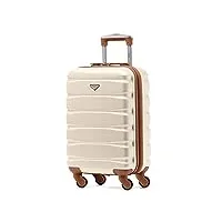 flight knight abs valise cabine compatible avec air france, hop! easyjet, ryanair et bien d'autres! bagage a main legere sac cabine avec 4 roues - 55x35x20cm creme/marron