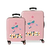 roll road precious flower jeu de valises rose 55/68 cm rigide abs fermeture à combinaison latérale 104 l 6 kg 4 roues doubles Équipement à main