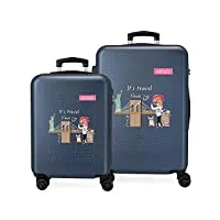 enso travel time jeu de valises bleu 55/65 cm rigide abs fermeture à combinaison latérale 91 l 6 kg 4 roues doubles Équipement à main
