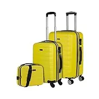 itaca - valises. lot de valise rigides 4 roulettes - valise grande taille, valise soute avion, bagages pour voyages.ensemble valise voyage. verrouillage à combinaison 71215b, jaune