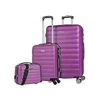 itaca - valises. lot de valise rigides 4 roulettes - valise grande taille, valise soute avion, bagages pour voyages.ensemble valise voyage. verrouillage à combinaison 71216b, violet