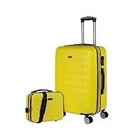 itaca - valises. lot de valise rigides 4 roulettes - valise grande taille, valise soute avion, bagages pour voyages.ensemble valise voyage. verrouillage à combinaison 71260b, jaune