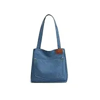 porrasso sac d'épaule en toile femme fourre-tout rétro sacs à main sac cabas pour École voyage travail usage quotidien bleu