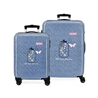 enso we love flowers jeu de valises bleues 55/68 cm rigide abs fermeture à combinaison latérale 104 l 6 kg 4 roues doubles