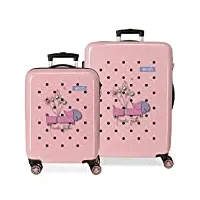 enso friends together ensemble de valises rose 55/68 cm rigide abs fermeture à combinaison latérale 104 l 6 kg 4 roues doubles