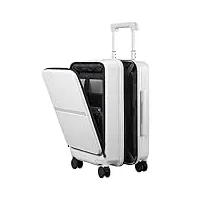 hanke valise à main avec poche avant pour ordinateur portable, valise rigide en pc de 50,8 cm avec roues pivotantes et serrure tsa, bagage à roulettes pour voyages d'affaires et courts voyages, blanc
