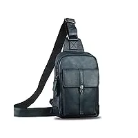 sac à bandoulière en cuir véritable décontracté pour randonnée, sac à dos vintage fait à la main, sac à bandoulière rétro, bleu marine, medium
