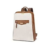 cluci sac à dos en cuir pour ordinateur portable de 15,6 pouces pour femme, gros grain beige avec marron, sacs à dos de voyage