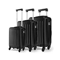 kono lot de 3 valises légères à roulettes en abs rigide avec 4 roulettes pivotantes 48,3 cm, 61 cm, 71,1 cm (noir), noir , 19"+24"+28", ensemble de bagages