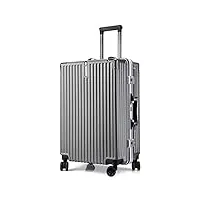 bagage à main rigide léger avec cadre en aluminium avec roulettes pivotantes, valise de voyage tendance moyenne avec serrure tsa, bagage à roulettes avec crochet latéral, gris foncé, 66 cm, valise à