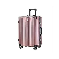 bagage à main rigide léger avec cadre en aluminium avec roulettes pivotantes, valise de voyage tendance moyenne avec serrure tsa, bagage à roulettes avec crochet latéral, rose gold, 55.8 cm, valise à