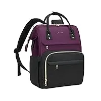lovevook sac a dos femme, feminin pour ordinateur 17 pouces, sac ados pc portable pour collège affaire travail voyage, violet foncé noir