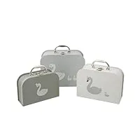 set de 3 valise cygne papier blanc/gris - l 23 x l 10 x h 19 cm