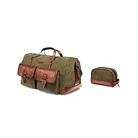 drakensberg set/2 de grand sac de voyage 'steve' et trousse de toilette 'glen' - kit de voyage en toile et cuir, homme - vert-olive, dr-set-901
