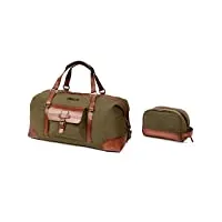 drakensberg set/2 de sac de voyage 'sam' et trousse de toilette 'glen' - kit de voyage en toile et cuir, homme, vintage - vert-olive, dr-set-905