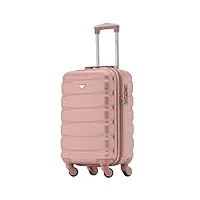 flight knight abs valise cabine compatible avec air france, hop! easyjet, ryanair et bien d'autres! bagage a main legere sac cabine avec 4 roues - 55x35x20cm (tsa) or rose