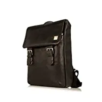knomo grand sac à dos en cuir pour ordinateur portable 15,6" avec rabat à boucle noir, noir, fits 15.6 laptop, sacs à dos