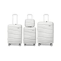 kono set de 4 valises de voyage (55/66/76cm) rigide valise cabine | valise moyenne | valise grande taille à roulettes et serrure tsa & portable vanity case, blanc