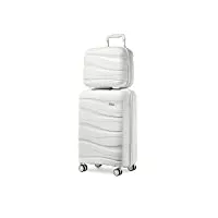 kono set de 2 valise cabine rigide valises de voyage 55cm à 4 roulettes + serrure tsa & portable vanity case, approuvés par la tsa, blanc