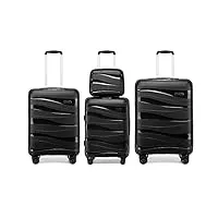 kono set de 4 valises de voyage (55/66/76cm) rigide valise cabine | valise moyenne | valise grande taille à roulettes et serrure tsa & portable vanity case, noir