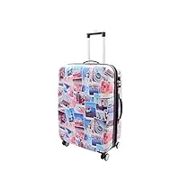 a1 fashion goods valise robuste à double 4 roues à coque rigide extensible avec impression de cartes postales, multicolore, medium | 66x44x26cm/ 3.60kg, 68l/12l, bagage rigide extensible avec