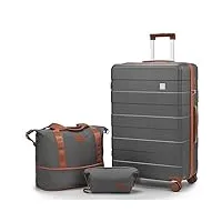imiomo lot de 3 valises avec roulettes pivotantes pour femme, légères et rigides avec serrure tsa, gris, 5pcs set, bagages rigides avec roulettes pivotantes
