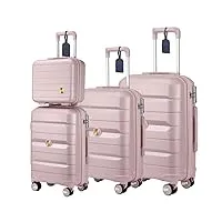 somago lot de 3 valises à roulettes pivotantes en polypropylène léger avec serrure tsa, rose nude, ensembles de bagages rigides avec roulettes pivotantes