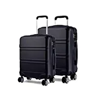 kono set de 2 valise rigide abs valise moyenne 65cm | valise grande taille 74cm à 4 roulettes et serrure tsa, noir