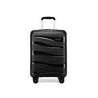 kono valise bagage cabine 55x40x20 cm rigide polypropylène valise de voyage à 4 roulettes et serrure tsa, léger, poignées télescopiques, noir