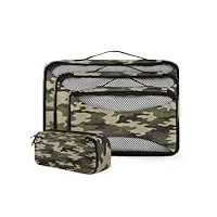 lot de 4 cubes de rangement militaires - camouflage bleu marine - organisateurs de bagages de voyage - sacs de toilette en maille pour sac à dos et valises
