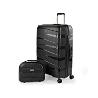jaslen - set de valises rigides 4 roulettes - valise grande taille, valise soute avion, bagages pour voyages, lot de valises à roulette. fabriquées en pp matériau résistant 161370b, noir