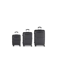 lot de valises (cabine, moyenne et grande) extensibles akane rigides d'une capacité de 219 l, gris, jeux de valises