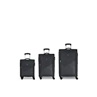 lisbonne lot de valises souples (cabine, moyenne et grande) d'une capacité de 211 l, gris, jeux de valises