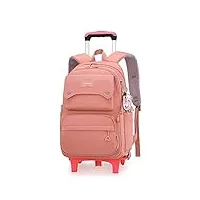 sac à dos à roulettes pour filles - couleur unie - pour l'école primaire - sac à dos à roulettes - sac à dos de voyage en plein air, rose - deux roues, 2 wheels, sacs à dos de jour