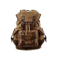 sac à dos extérieur décontracté étudiant cartable grande capacité sac à dos de voyage toile couture cuir sac d'alpinisme sac à dos (c taille unique)