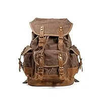 sac à dos extérieur cartable étudiant décontracté sac à dos de voyage grande capacité toile couture sac d'alpinisme en cuir sac à dos (b taille unique)