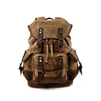 sac à dos extérieur décontracté étudiant cartable grande capacité sac à dos de voyage toile couture cuir sac d'alpinisme sac à dos (d taille unique)