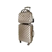 camomilla set de bagages, set de valises, trolley de voyage (40 lt.) + vanity case (10 lt.), matériel rigide, roues pivotantes, serrure à combinaison, modèle ryanair, couleur doré brillant