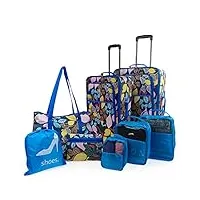 itaca - set valise souples à 4 roulettes - lot valise tissu à roulette - sets de bagages pour soute avion, soldes sur set de valises à roulettes. verrouillage à combinaison 771800, bleu
