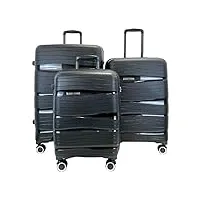 ess coo - set de 3 valises en qualité polypropylène (pp) de voyage rigide à roulettes pivotante (noir)