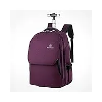 sac à dos à roulettes valises trolley décontractées avec roues léger, ordinateur portable imperméable et portable grande capacité sac à dos de voyage bagage à main avec roulettes (color : purple, si