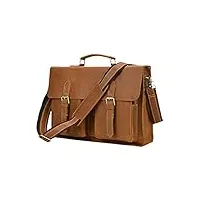 sacoche vintage en cuir de vache pour ordinateur portable de 15,6", marron clair 2 (42 cm), valise