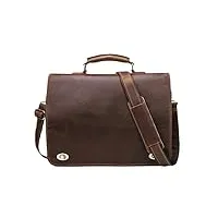 sacoche vintage en cuir véritable pour homme - pour documents et ordinateur portable - 15,4", café, valise